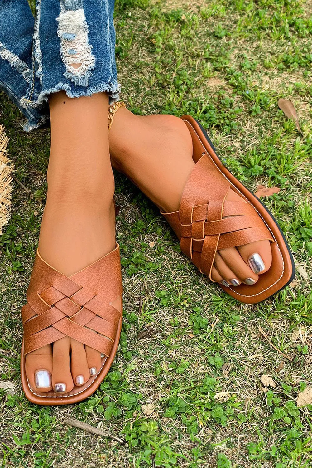 Personalized assistance Woven High-efficiency Ana Slippers Crossed Flat