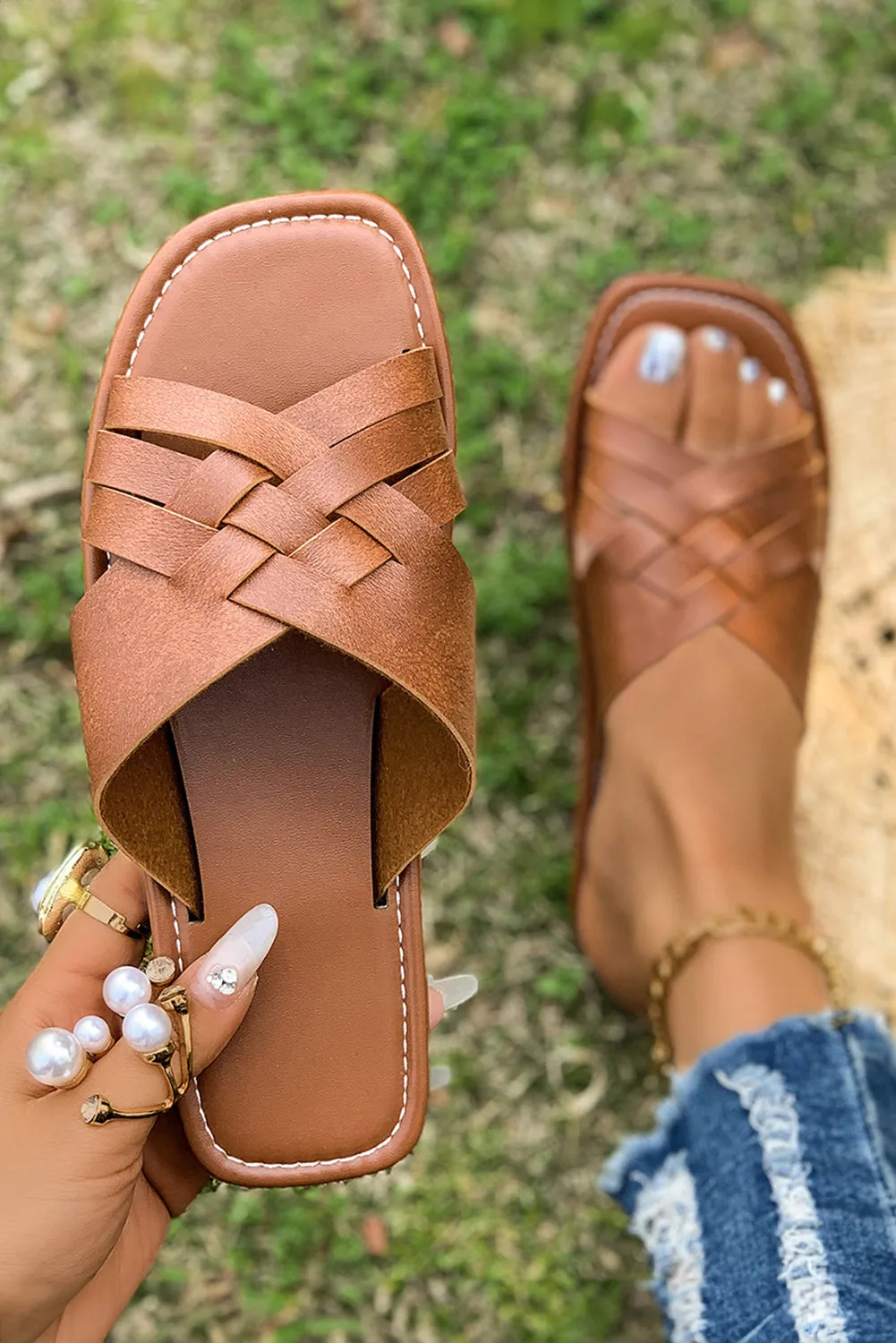 Personalized assistance Woven High-efficiency Ana Slippers Crossed Flat