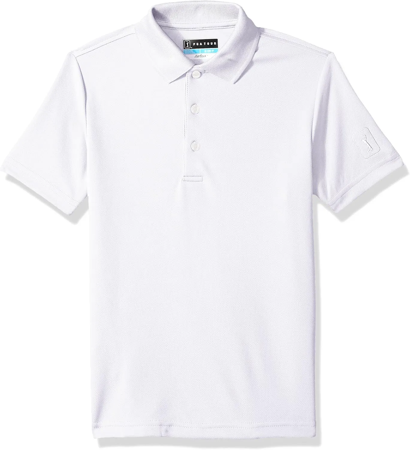 PGA TOUR Boys Airflux Short Sleeve Golf Polo Shirt, Ribbed Collar, Moisture-Wicking, Sun Protection, Ventilated Lightweight