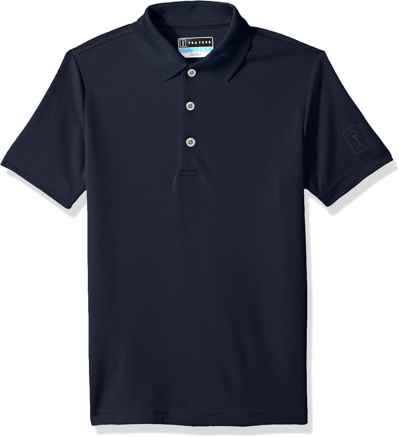 PGA TOUR Boys Airflux Short Sleeve Golf Polo Shirt, Ribbed Collar, Moisture-Wicking, Sun Protection, Ventilated Lightweight