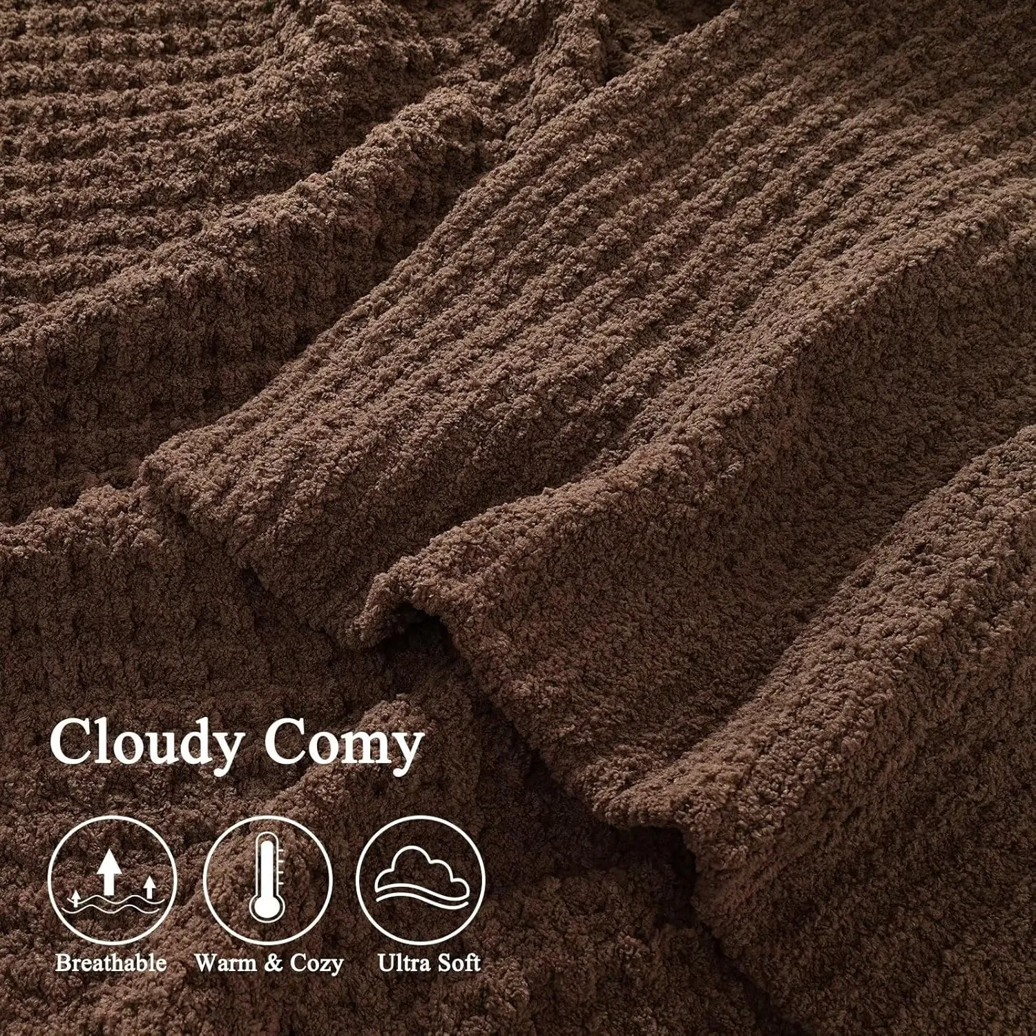 PHF Chenille Waffle Knit Blanket Twin Size- Plush Warm & Cozy 60" x 80" Ultra Soft Blanket- Chunky Fluffy Waffle Bedding for Home Decor - Cocoa Brown
