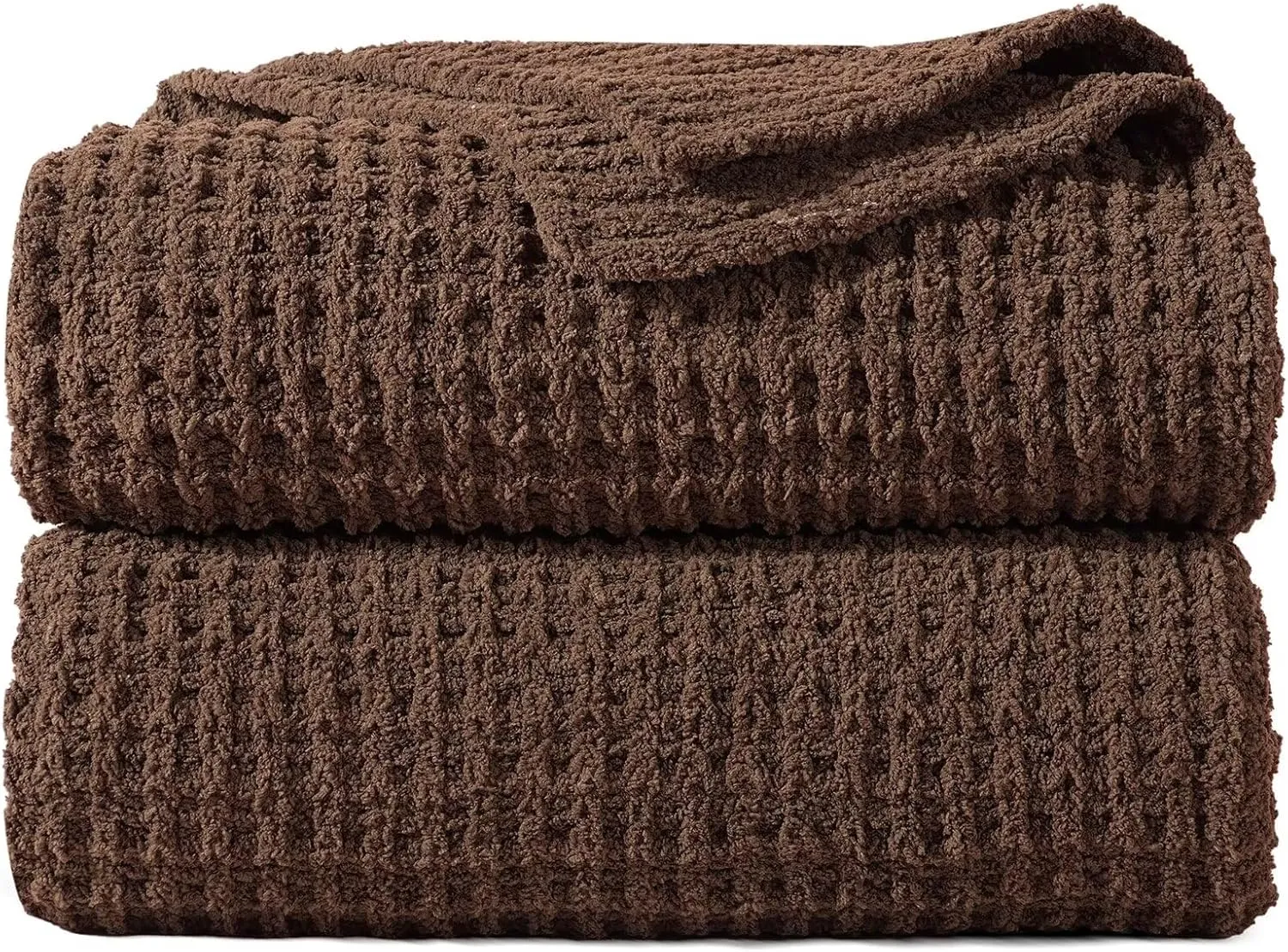 PHF Chenille Waffle Knit Blanket Twin Size- Plush Warm & Cozy 60" x 80" Ultra Soft Blanket- Chunky Fluffy Waffle Bedding for Home Decor - Cocoa Brown