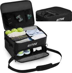 Pickleball Bag, Large Pickleball Bag With Shoe Compartment Fits 2 Pair of Shoes,Pickleball Trunk Organizer Pickle Ball Paddle Bag for Men, Pickleball Gifts for Men, Black