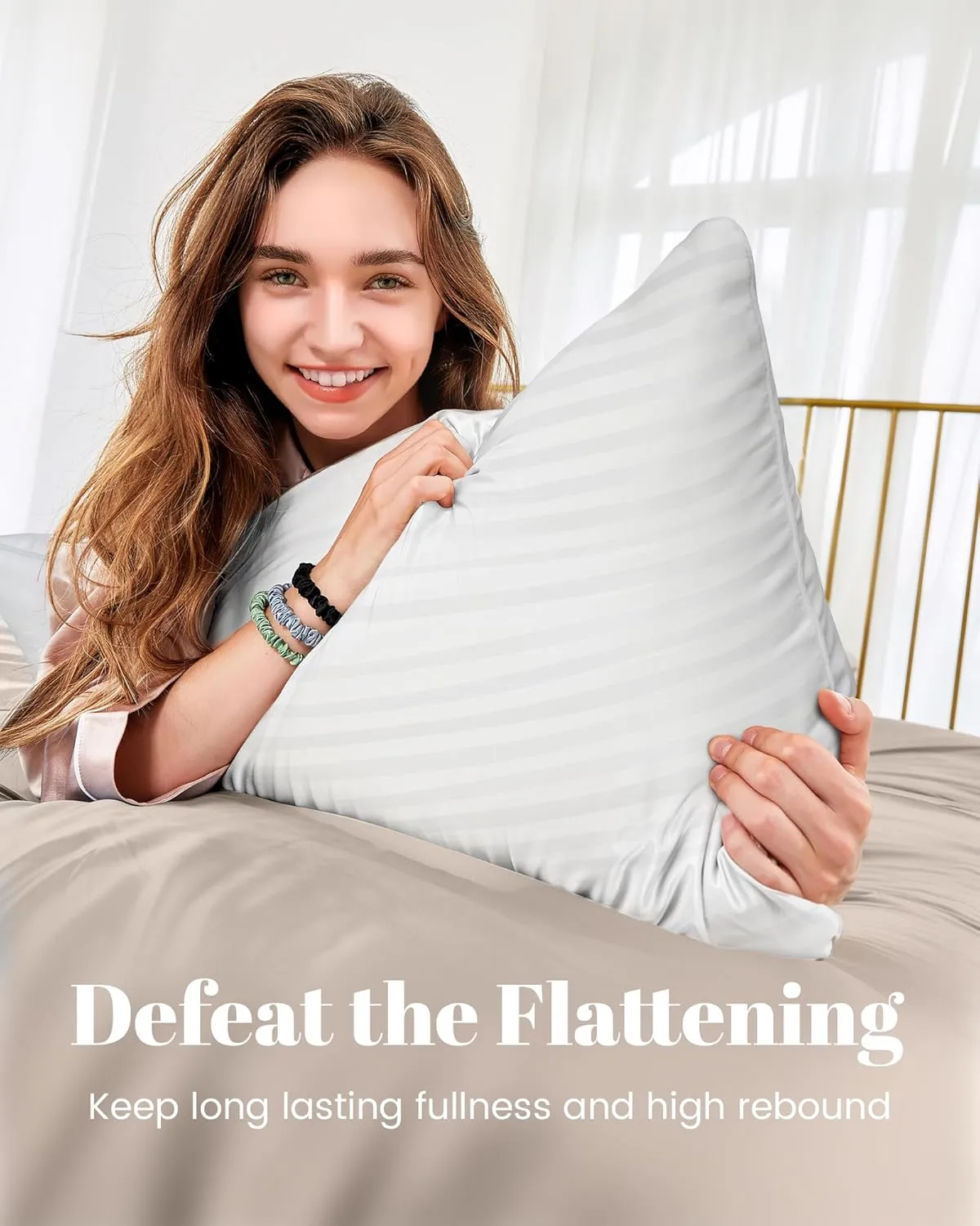 Pillows Queen Size Set of 2, Hotel Collection Bed Pillows for Sleeping, Gusseted Pillow for Back, Stomach or Side Sleepers(Pure White)