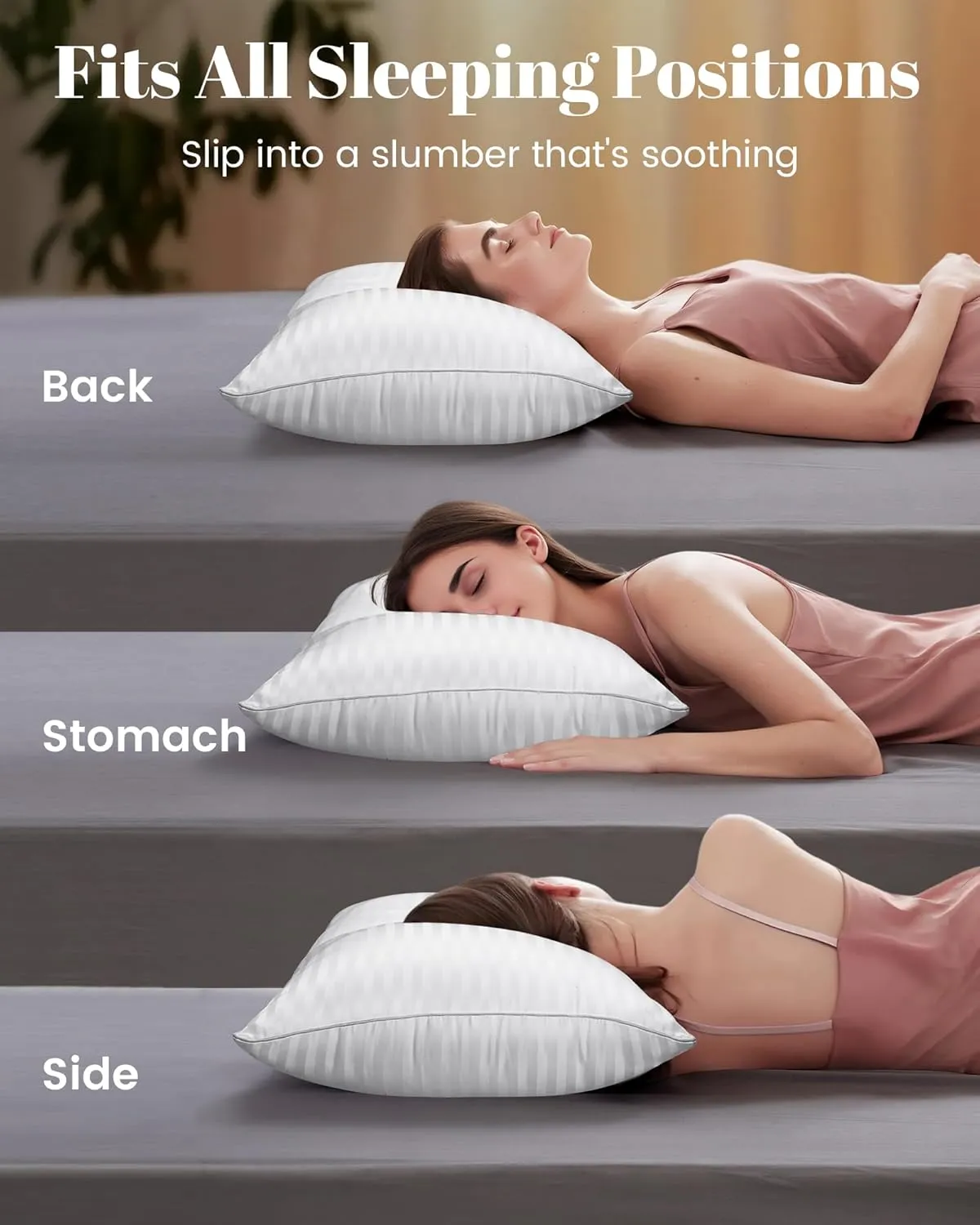Pillows Queen Size Set of 2, Hotel Collection Bed Pillows for Sleeping, Gusseted Pillow for Back, Stomach or Side Sleepers(Pure White)