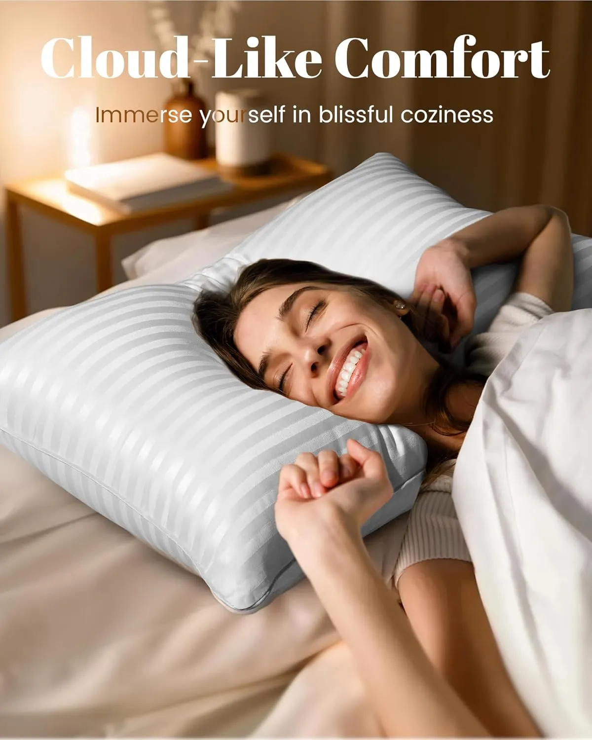 Pillows Queen Size Set of 2, Hotel Collection Bed Pillows for Sleeping, Gusseted Pillow for Back, Stomach or Side Sleepers(Pure White)