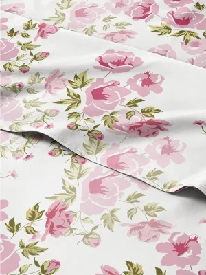 Pink Floral Sheets 3 Piece Twin Set - 1 Flat & 1 Fitted Sheet & 1 Pillowcase w/ Deep Pockets - Wrinkle & Fade Free, Farmhouse, Shabby Chic Flower Bed Set - Comfy, Soft, Breathable & Cooling - Bloom