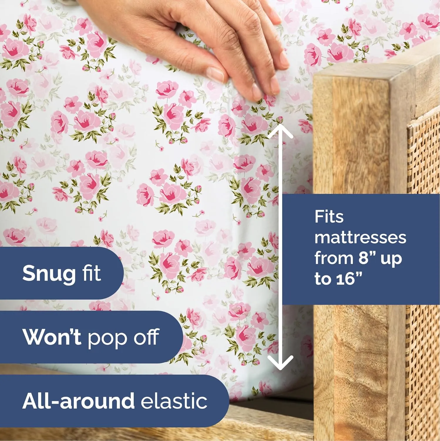 Pink Floral Sheets 3 Piece Twin Set - 1 Flat & 1 Fitted Sheet & 1 Pillowcase w/ Deep Pockets - Wrinkle & Fade Free, Farmhouse, Shabby Chic Flower Bed Set - Comfy, Soft, Breathable & Cooling - Bloom