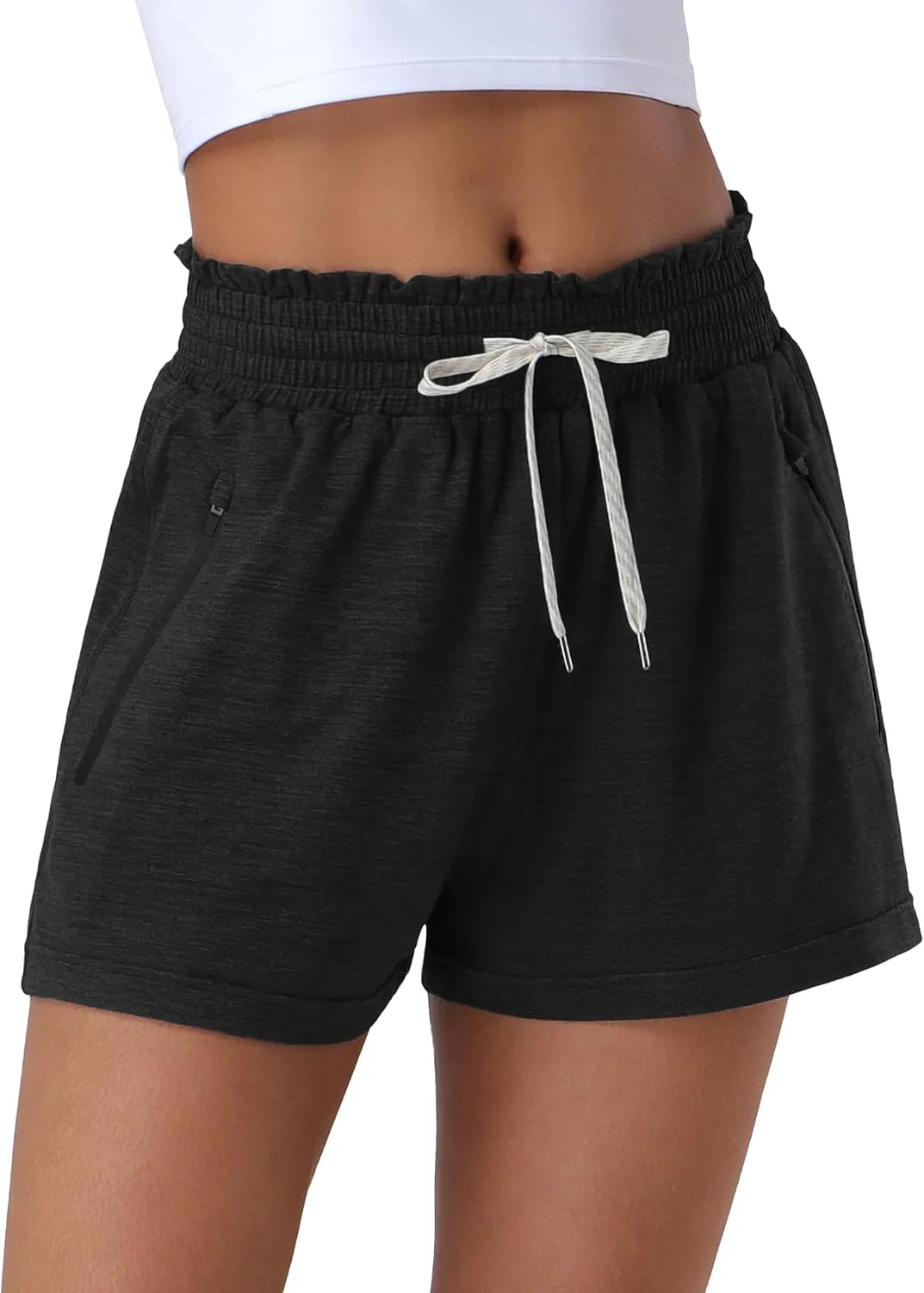 Pioneer Camp Women's High Waist Athletic Shorts Workout Running SweatShorts 2 Zipper Pockets for Casual Gym Lounge
