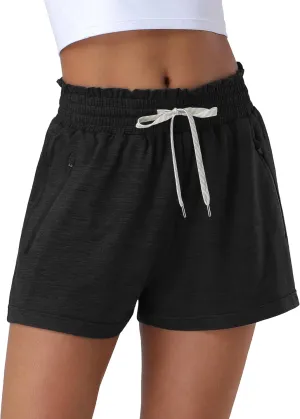 Pioneer Camp Women's High Waist Athletic Shorts Workout Running SweatShorts 2 Zipper Pockets for Casual Gym Lounge
