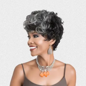 Pixie Cut Wig With Bangs Short Pixie Wig Curly Wig For Black Women Mixed With Gray For Black People(Black Mixed Grey)