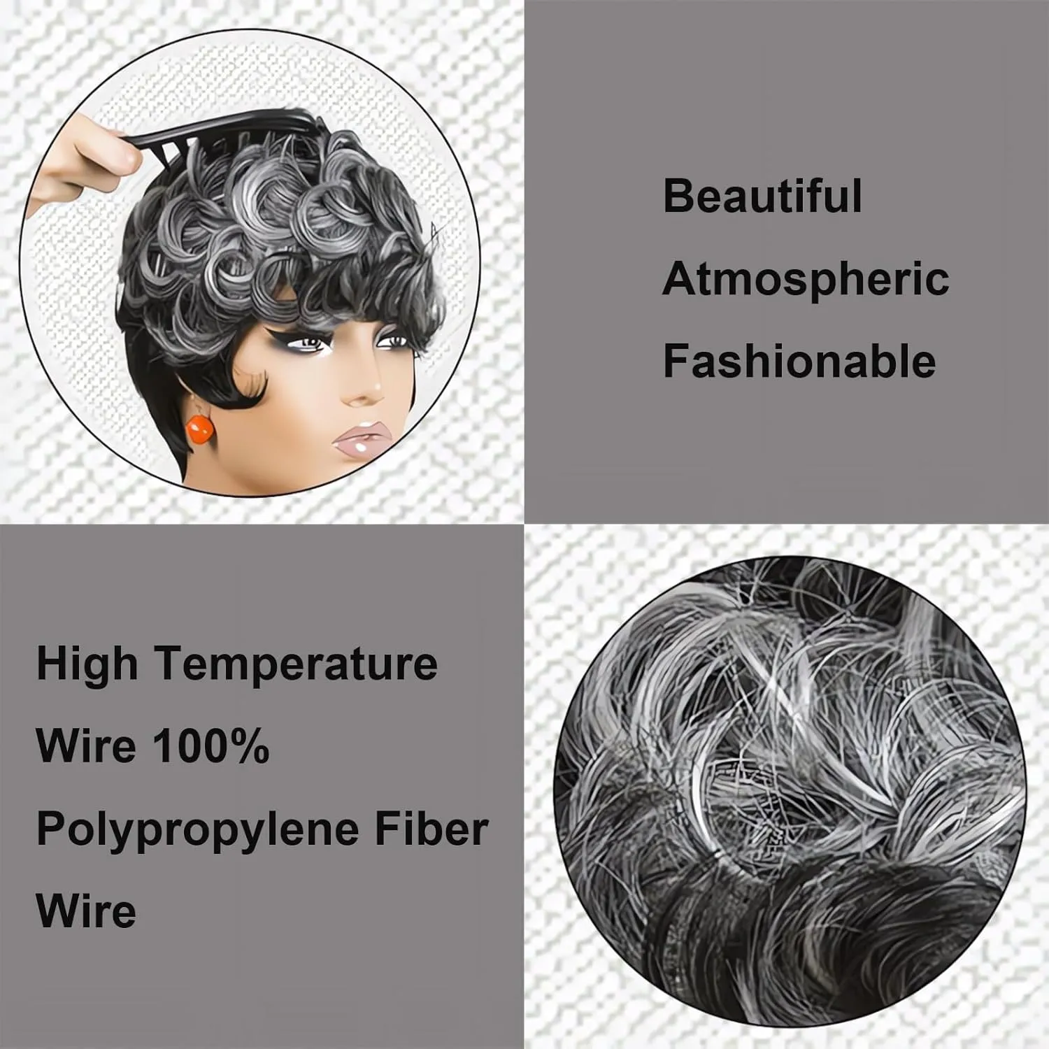Pixie Cut Wig With Bangs Short Pixie Wig Curly Wig For Black Women Mixed With Gray For Black People(Black Mixed Grey)