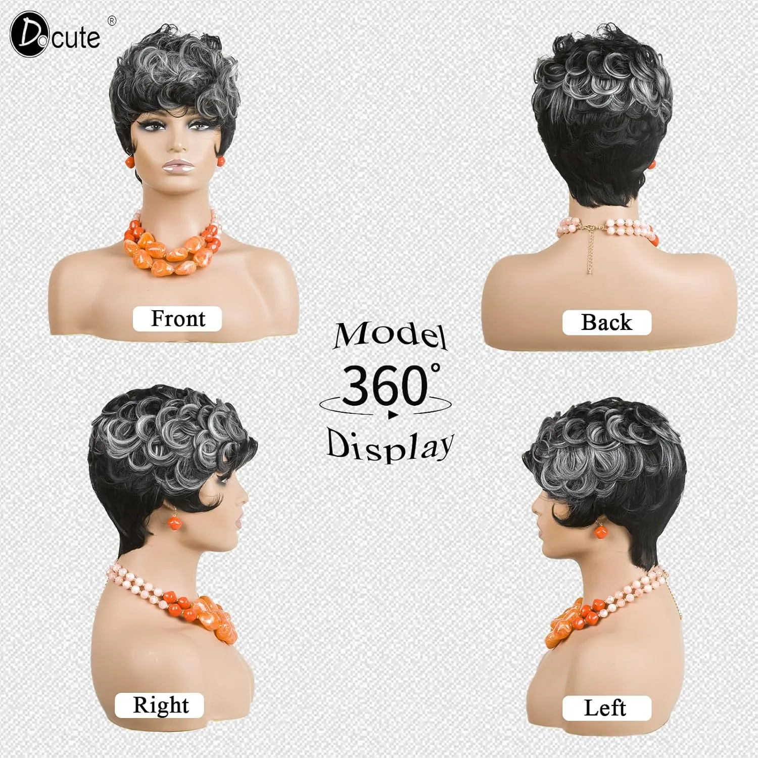 Pixie Cut Wig With Bangs Short Pixie Wig Curly Wig For Black Women Mixed With Gray For Black People(Black Mixed Grey)