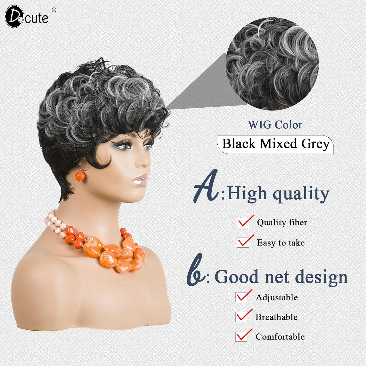 Pixie Cut Wig With Bangs Short Pixie Wig Curly Wig For Black Women Mixed With Gray For Black People(Black Mixed Grey)