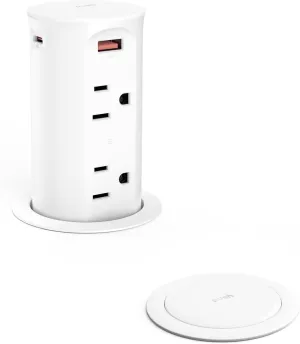 Pop up Outlet for Countertop,2.5 inch Hole Desktop Power Grommet,4 Outlets 4 USB Ports,15Amp Tamper Resistant Receptacle Flush Mount,Space Saver Recessed Outlet for Home,Office White