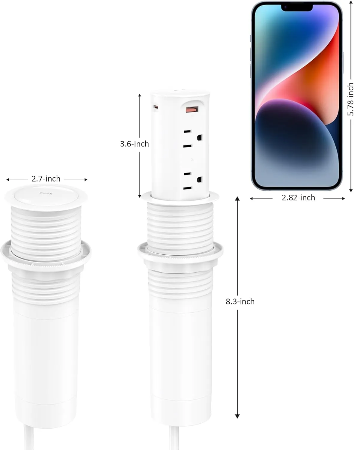 Pop up Outlet for Countertop,2.5 inch Hole Desktop Power Grommet,4 Outlets 4 USB Ports,15Amp Tamper Resistant Receptacle Flush Mount,Space Saver Recessed Outlet for Home,Office White
