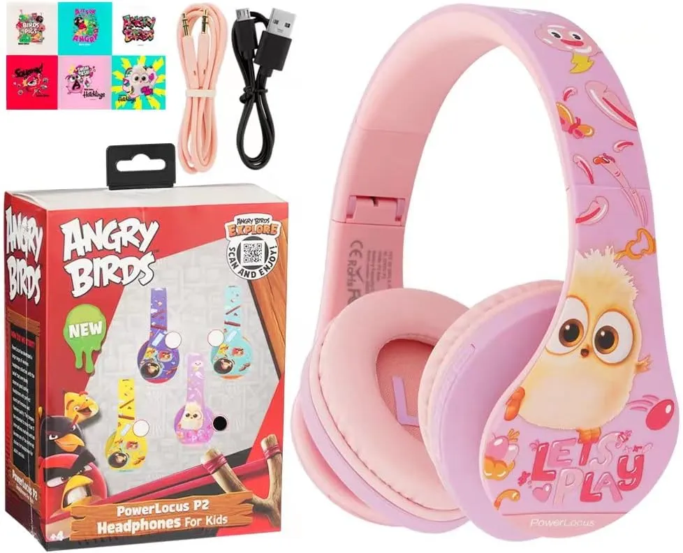 PowerLocus Kids Headphones Angry Birds Edition, Wireless Kids Headphones, 85dB Volume Limited, Foldable with Case, Wired and Micro SD Mode, Built-in Mic for Phone/iPad/School