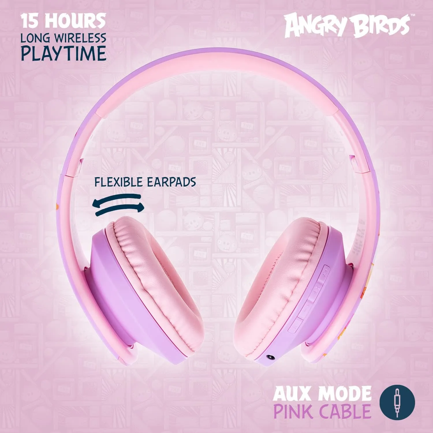 PowerLocus Kids Headphones Angry Birds Edition, Wireless Kids Headphones, 85dB Volume Limited, Foldable with Case, Wired and Micro SD Mode, Built-in Mic for Phone/iPad/School