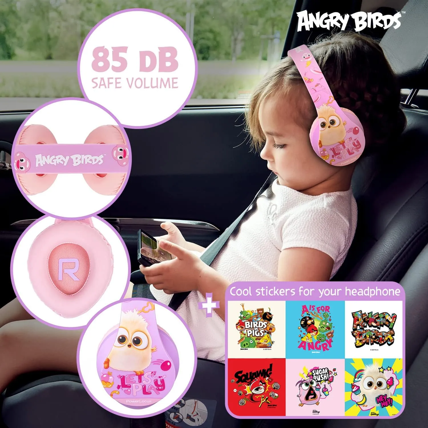 PowerLocus Kids Headphones Angry Birds Edition, Wireless Kids Headphones, 85dB Volume Limited, Foldable with Case, Wired and Micro SD Mode, Built-in Mic for Phone/iPad/School
