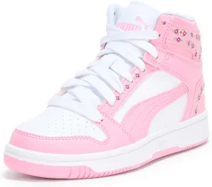 PUMA Rebound Layup Mid (Big Kid) Sneaker, White/Pink Lilac, 4 US Unisex