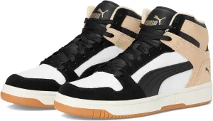 PUMA Women's Rebound Layup Mid Shoes Sneaker, White Black/Cashew, 8