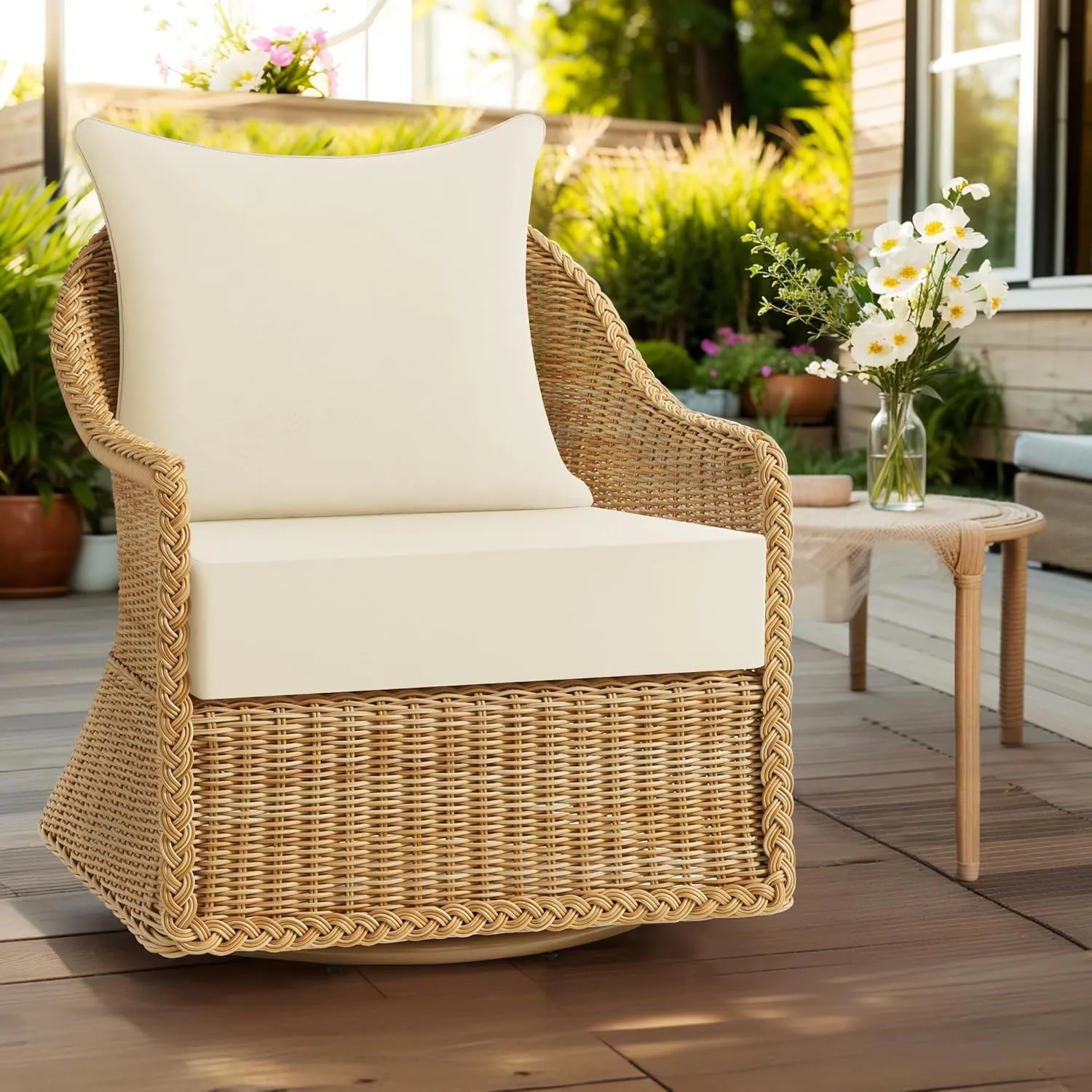 puredown® Outdoor Seat Cushions 24 X 24 X 5.75 Inch, Waterproof & Fade Resistant Patio Furniture Replacement Cushions with Removable Cover for Chair, Sofa, Couch, Wicker, Beige