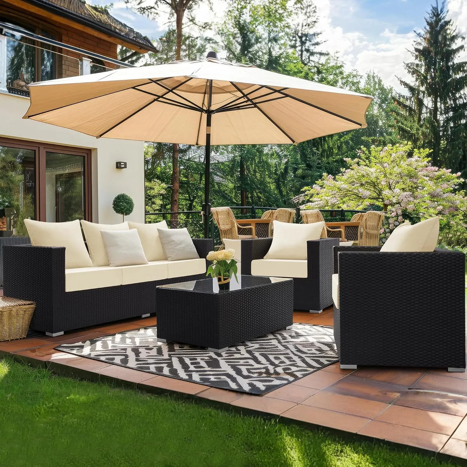 puredown® Outdoor Seat Cushions 24 X 24 X 5.75 Inch, Waterproof & Fade Resistant Patio Furniture Replacement Cushions with Removable Cover for Chair, Sofa, Couch, Wicker, Beige