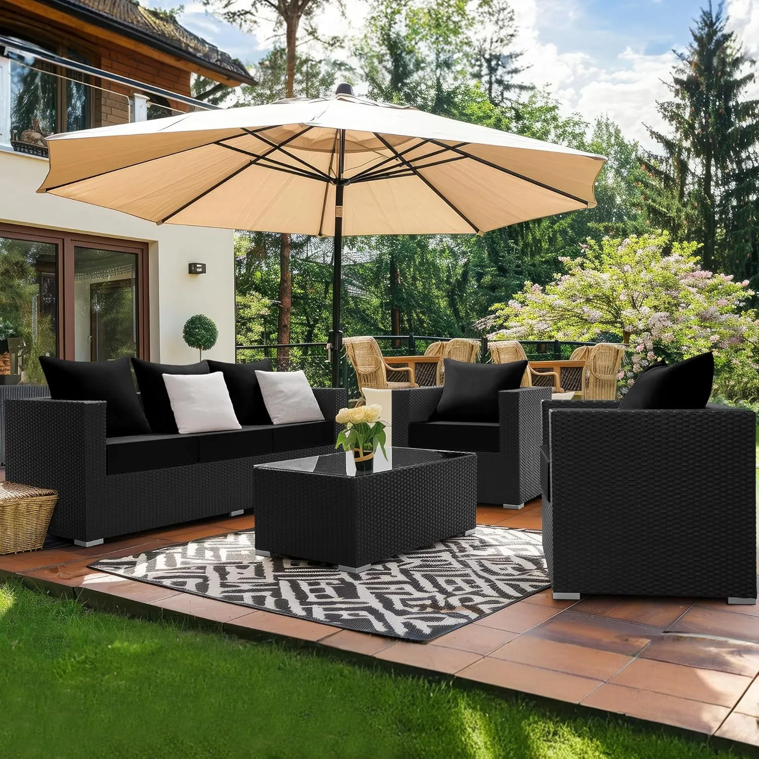 puredown® Outdoor Seat Cushions 24 X 24 X 5.75 Inch, Waterproof & Fade Resistant Patio Furniture Replacement Cushions with Removable Cover for Chair, Sofa, Couch, Wicker, Black