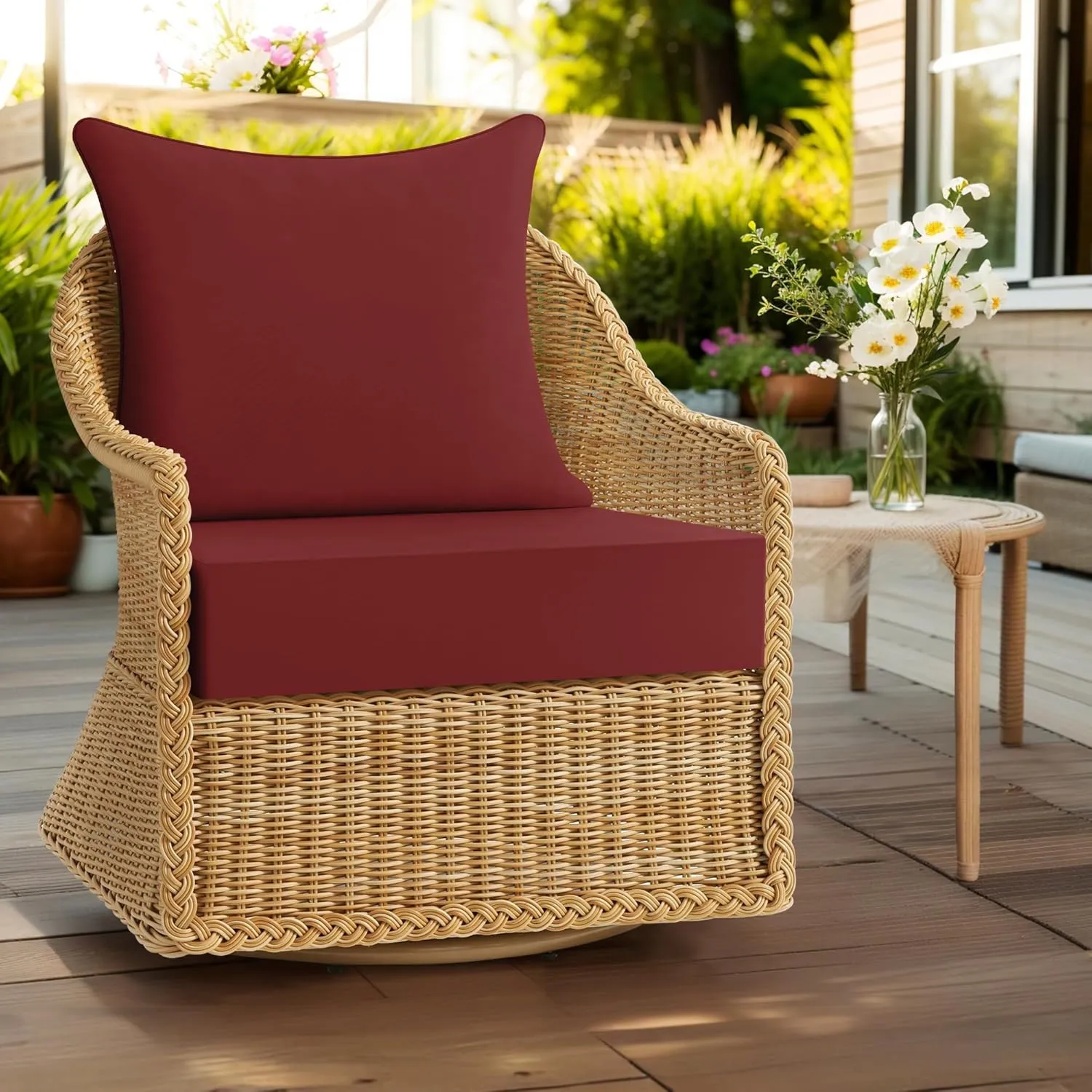 puredown® Outdoor Seat Cushions 24 X 24 X 5.75 Inch, Waterproof & Fade Resistant Patio Furniture Replacement Cushions with Removable Cover for Chair, Sofa, Couch, Wicker, Burgundy