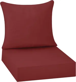 puredown® Outdoor Seat Cushions 24 X 24 X 5.75 Inch, Waterproof & Fade Resistant Patio Furniture Replacement Cushions with Removable Cover for Chair, Sofa, Couch, Wicker, Burgundy