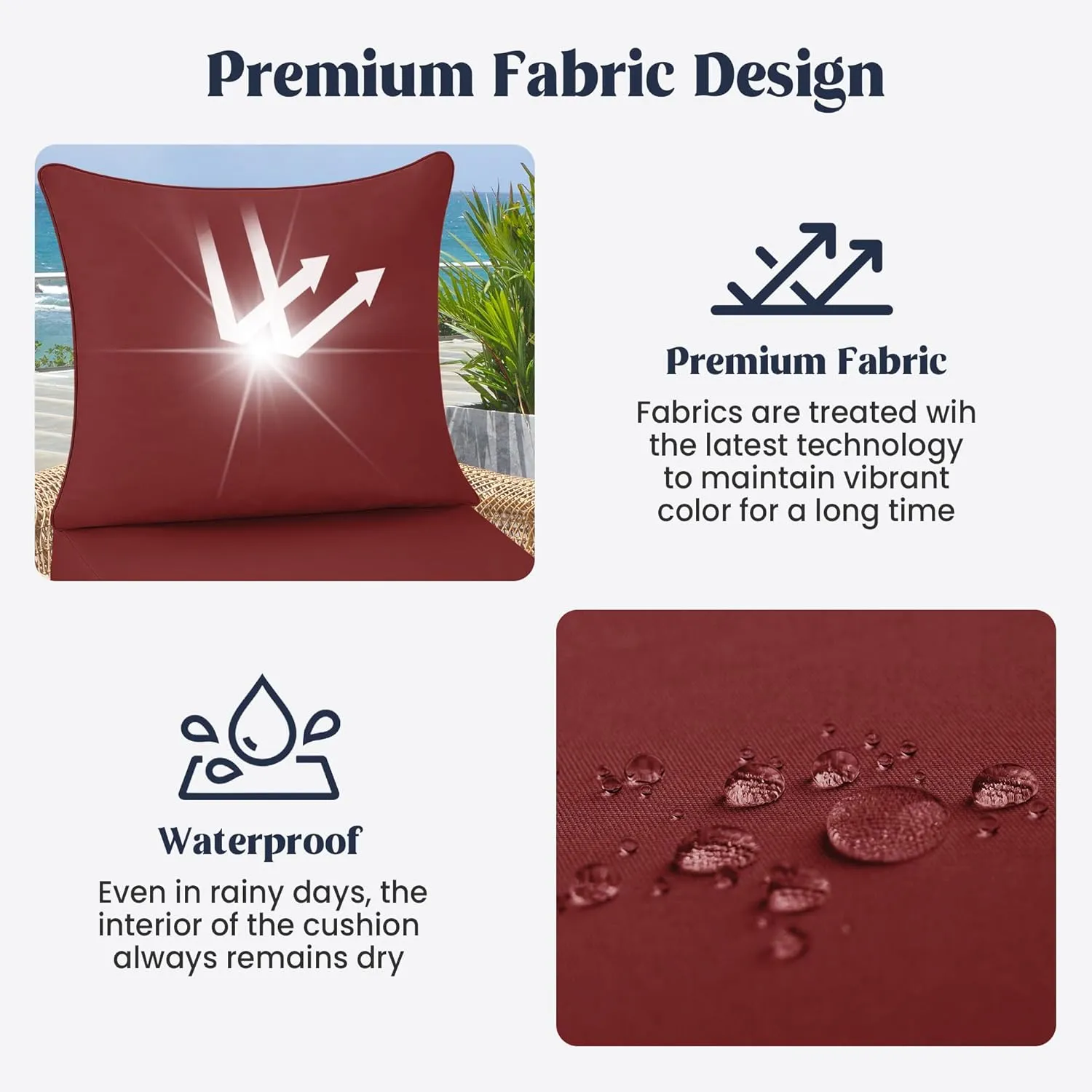 puredown® Outdoor Seat Cushions 24 X 24 X 5.75 Inch, Waterproof & Fade Resistant Patio Furniture Replacement Cushions with Removable Cover for Chair, Sofa, Couch, Wicker, Burgundy