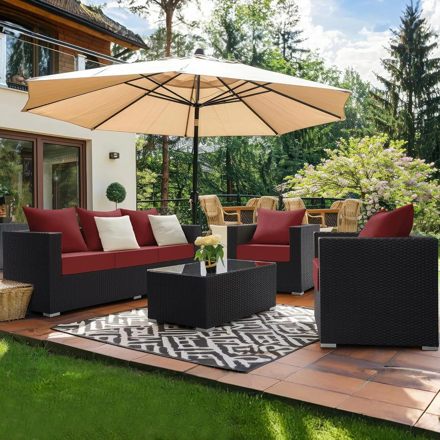 puredown® Outdoor Seat Cushions 24 X 24 X 5.75 Inch, Waterproof & Fade Resistant Patio Furniture Replacement Cushions with Removable Cover for Chair, Sofa, Couch, Wicker, Burgundy