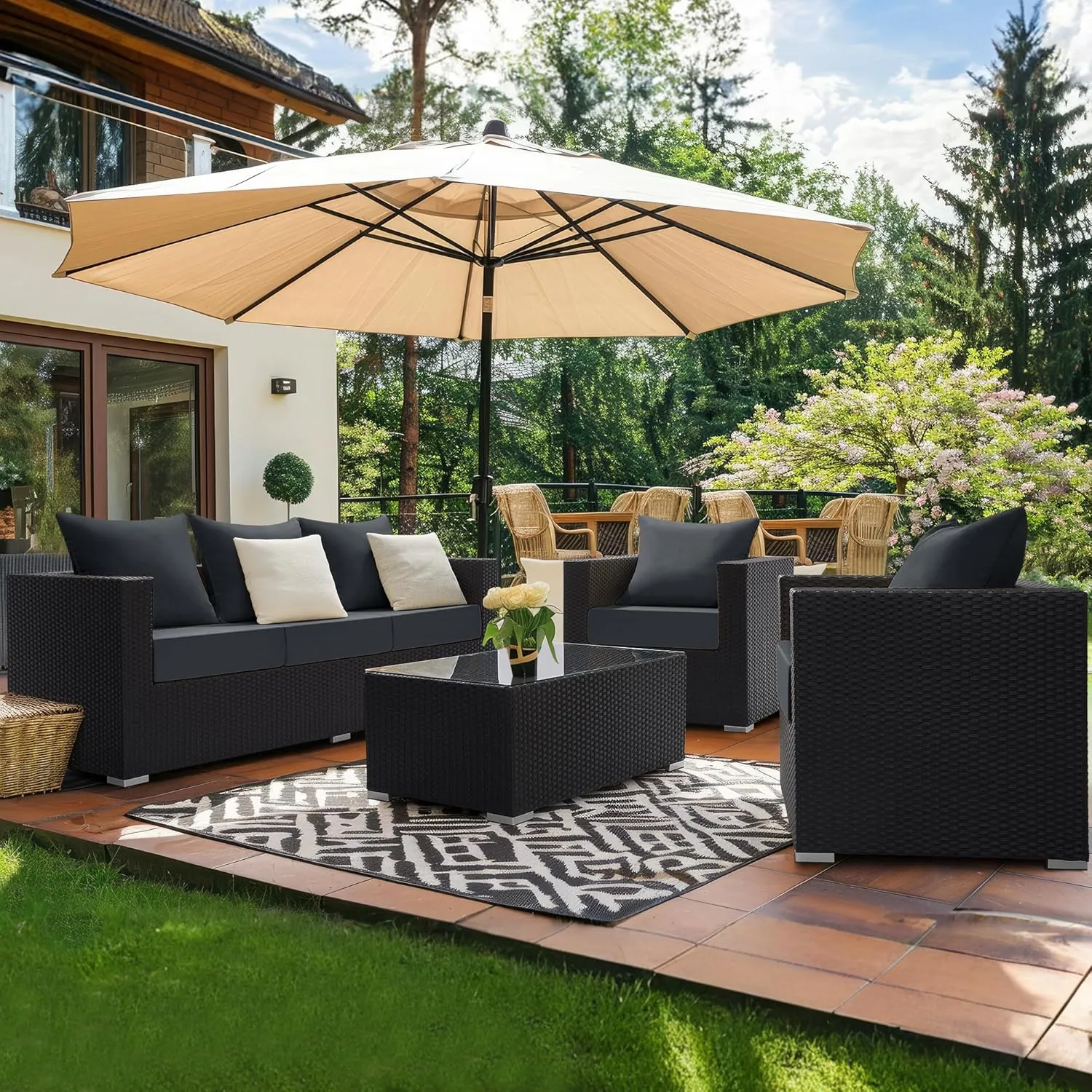 puredown® Outdoor Seat Cushions 24 X 24 X 5.75 Inch, Waterproof & Fade Resistant Patio Furniture Replacement Cushions with Removable Cover for Chair, Sofa, Couch, Wicker, Dark Gray