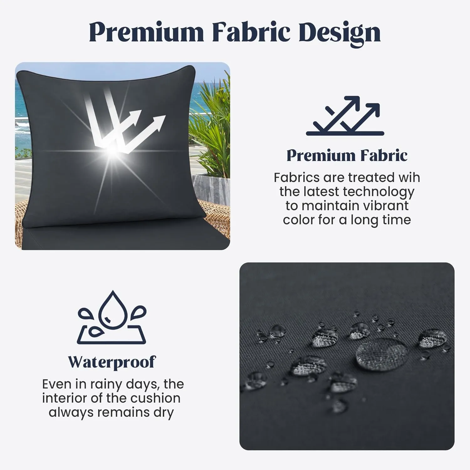 puredown® Outdoor Seat Cushions 24 X 24 X 5.75 Inch, Waterproof & Fade Resistant Patio Furniture Replacement Cushions with Removable Cover for Chair, Sofa, Couch, Wicker, Dark Gray
