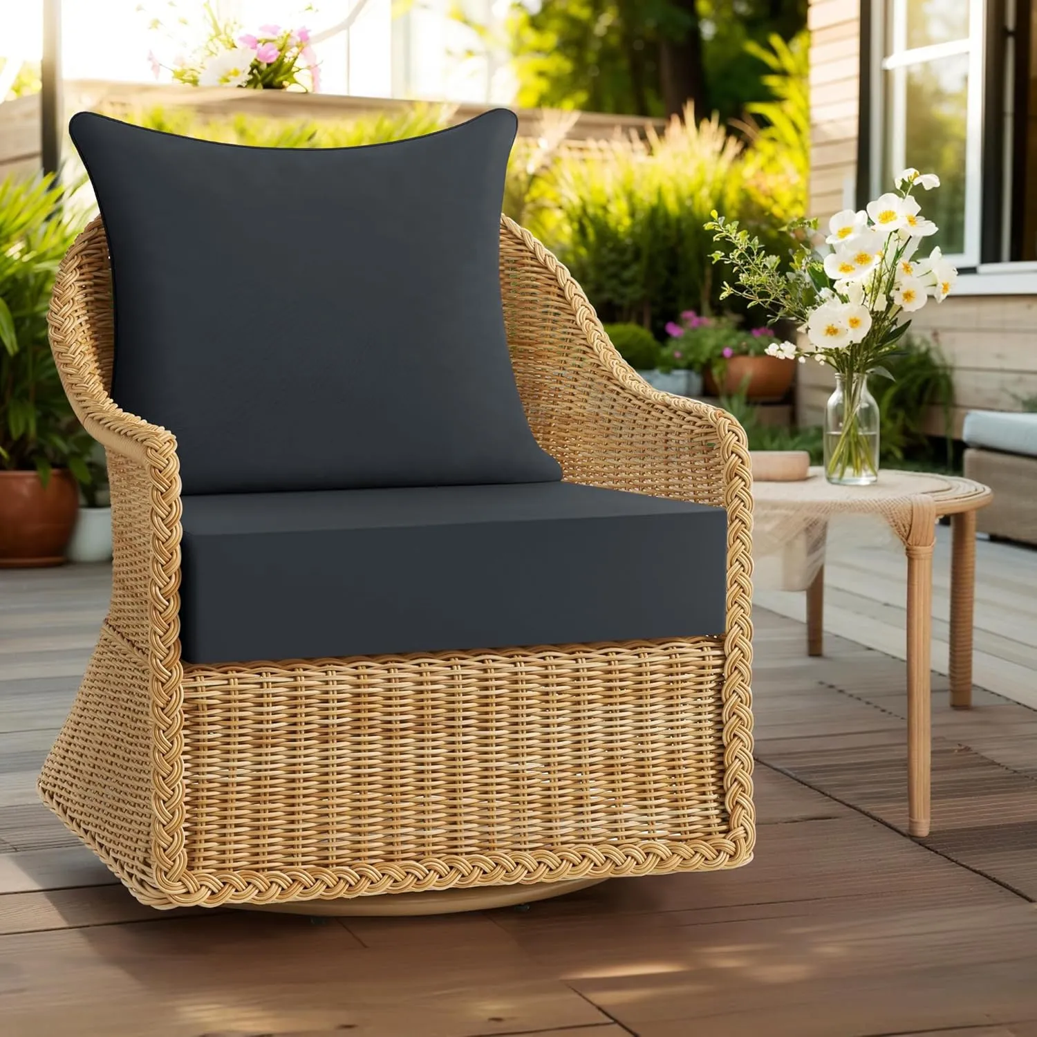 puredown® Outdoor Seat Cushions 24 X 24 X 5.75 Inch, Waterproof & Fade Resistant Patio Furniture Replacement Cushions with Removable Cover for Chair, Sofa, Couch, Wicker, Dark Gray