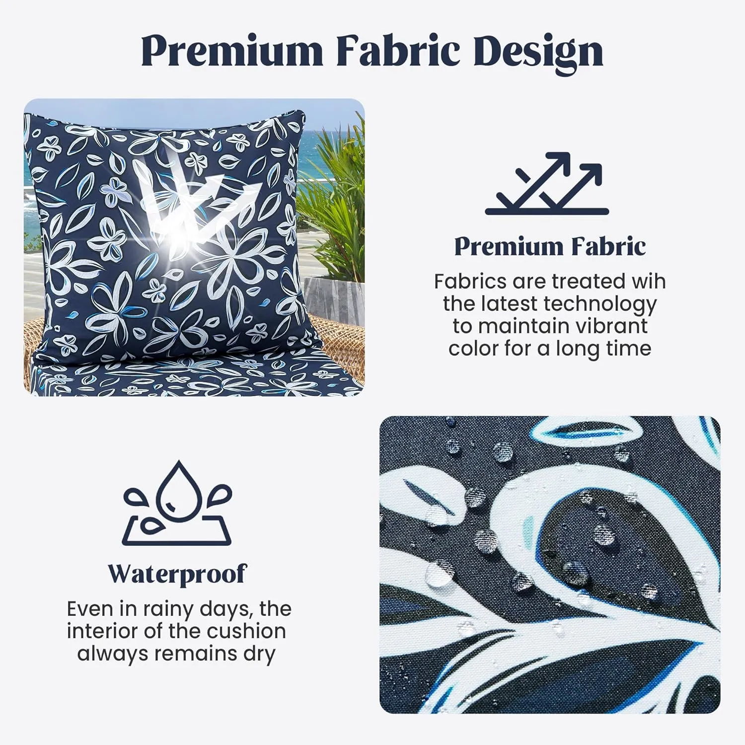 puredown® Outdoor Seat Cushions 24 X 24 X 5.75 Inch, Waterproof & Fade Resistant Patio Furniture Replacement Cushions with Removable Cover for Chair, Sofa, Couch, Wicker, Navy Flower