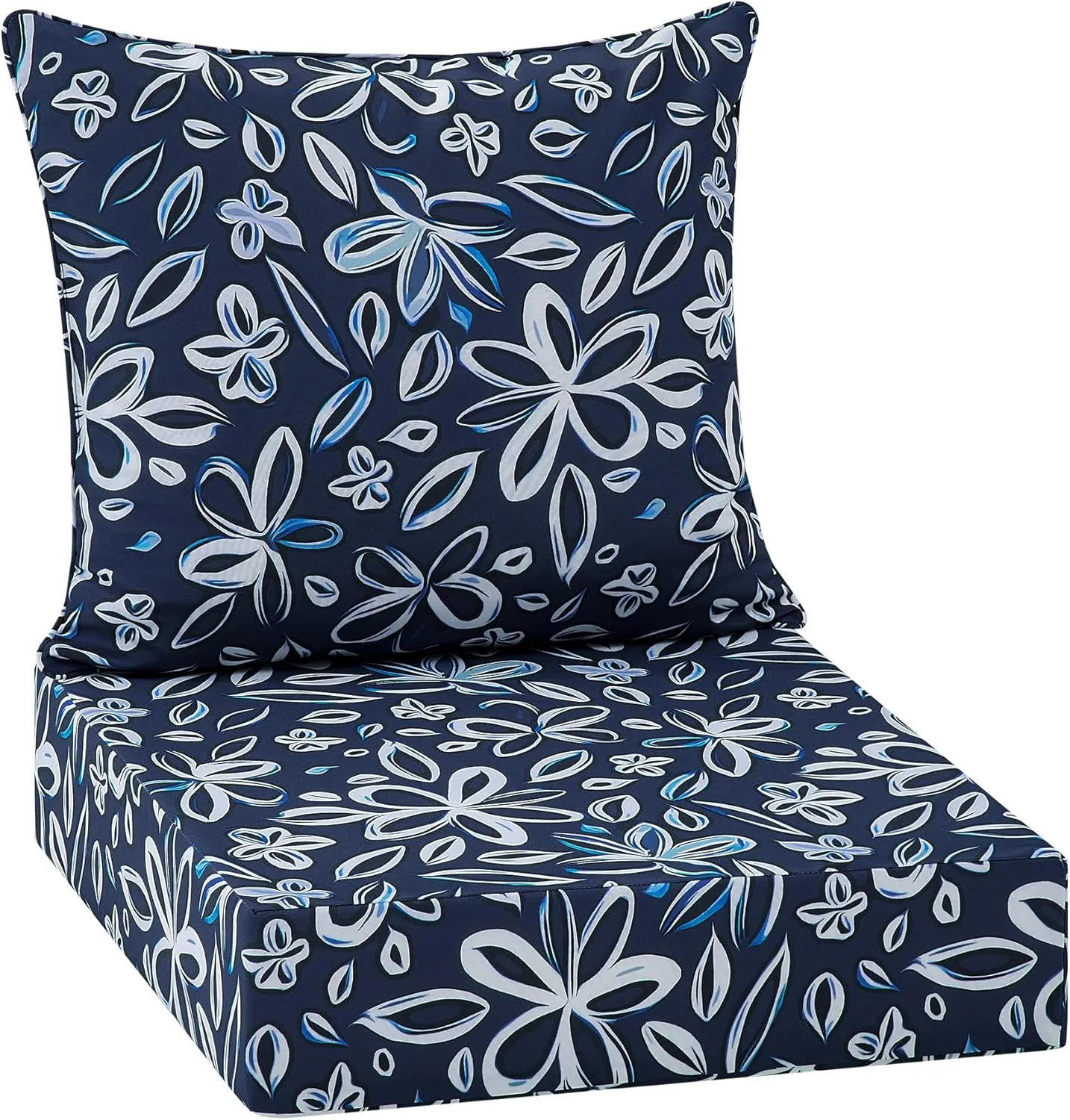 puredown® Outdoor Seat Cushions 24 X 24 X 5.75 Inch, Waterproof & Fade Resistant Patio Furniture Replacement Cushions with Removable Cover for Chair, Sofa, Couch, Wicker, Navy Flower