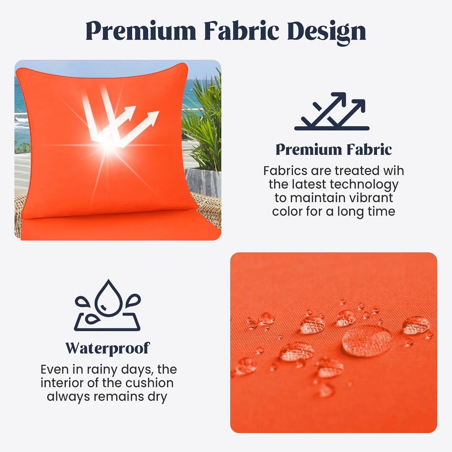 puredown® Outdoor Seat Cushions 24 X 24 X 5.75 Inch, Waterproof & Fade Resistant Patio Furniture Replacement Cushions with Removable Cover for Chair, Sofa, Couch, Wicker, Orange