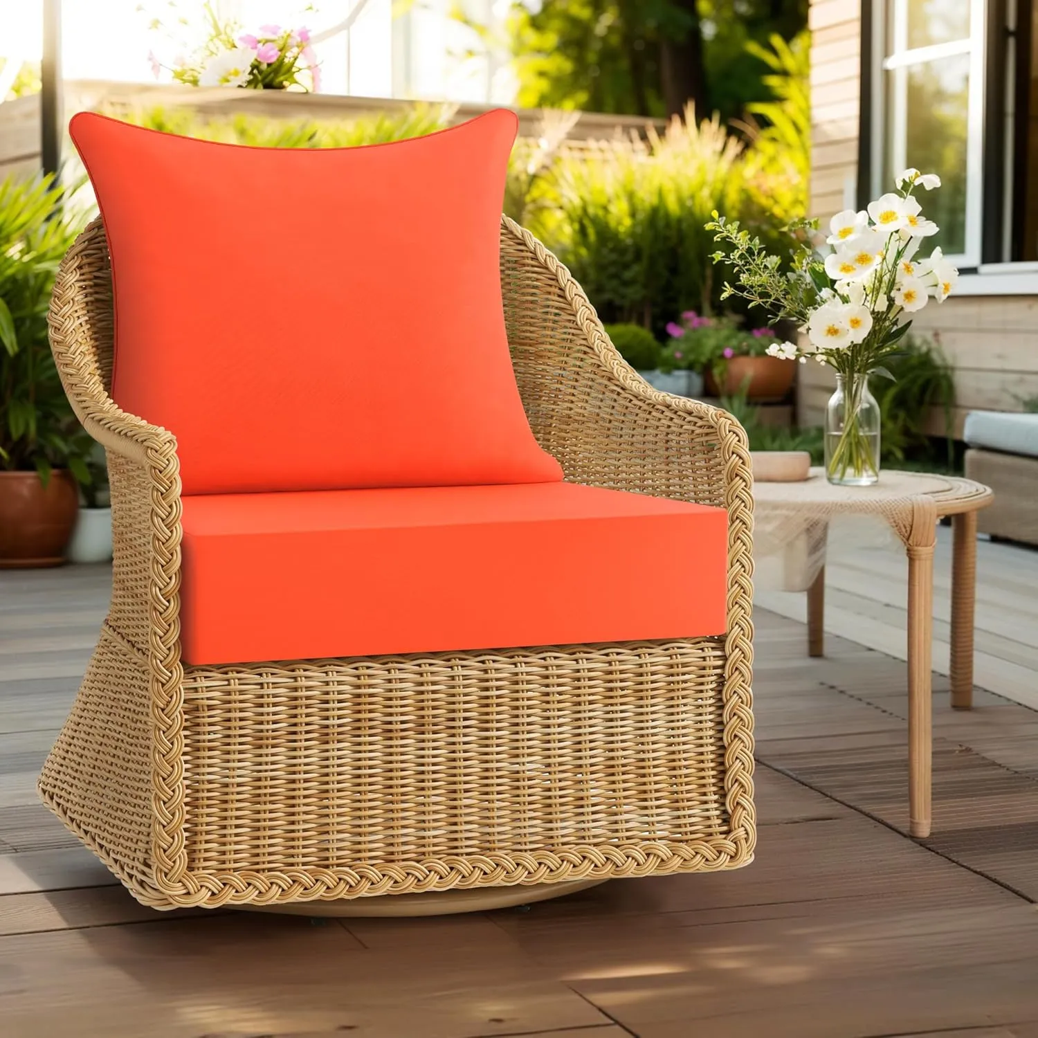 puredown® Outdoor Seat Cushions 24 X 24 X 5.75 Inch, Waterproof & Fade Resistant Patio Furniture Replacement Cushions with Removable Cover for Chair, Sofa, Couch, Wicker, Orange