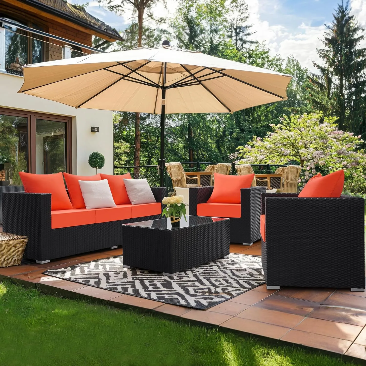 puredown® Outdoor Seat Cushions 24 X 24 X 5.75 Inch, Waterproof & Fade Resistant Patio Furniture Replacement Cushions with Removable Cover for Chair, Sofa, Couch, Wicker, Orange