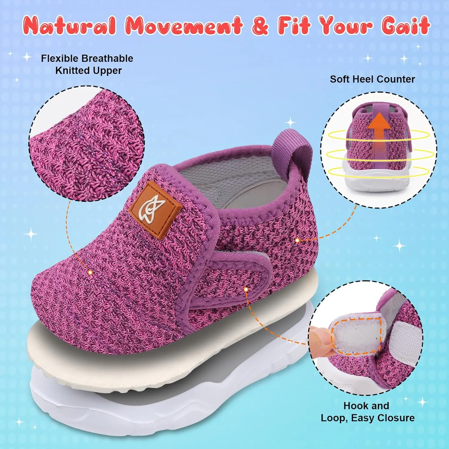 QFH Toddler Shoes Boys Girls Sneakers Comfy Barefoot Shoes Kids Adjustable Hook and Loop Walking Shoes Wide Toe Box Breathable Shoes