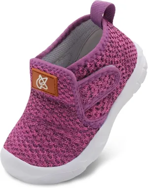 QFH Toddler Shoes Boys Girls Sneakers Comfy Barefoot Shoes Kids Adjustable Hook and Loop Walking Shoes Wide Toe Box Breathable Shoes