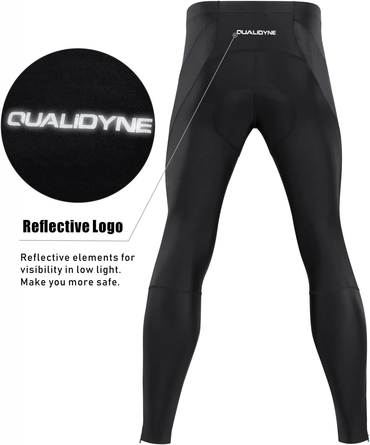 qualidyne Men's Cycling Bike Pants 4D Padded Road Bicycle Tights Outdoor Biking Leggings.