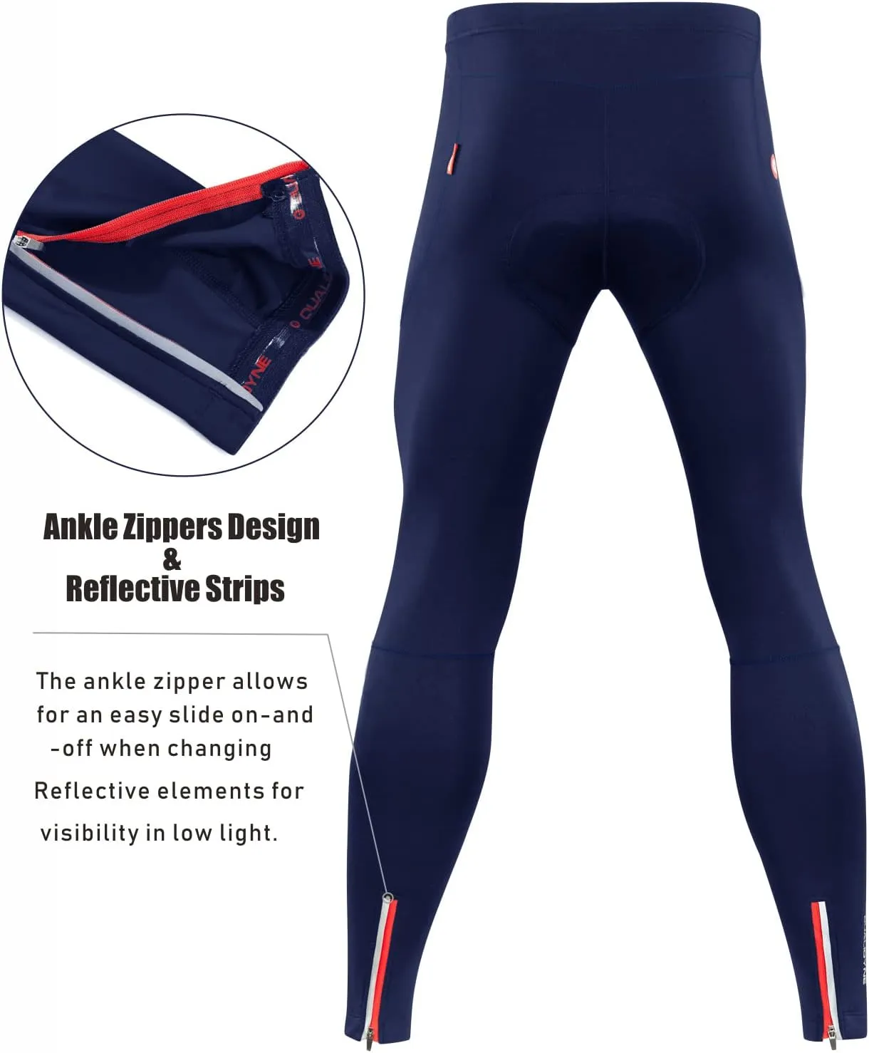 qualidyne Men's Cycling Bike Pants 4D Padded Road Bicycle Tights Outdoor Biking Leggings.