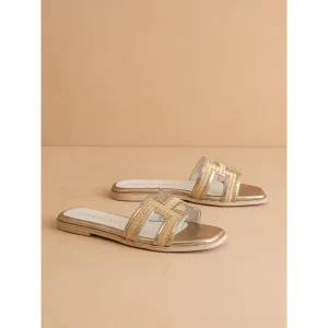 Raffia/Gold Slide On Sandal