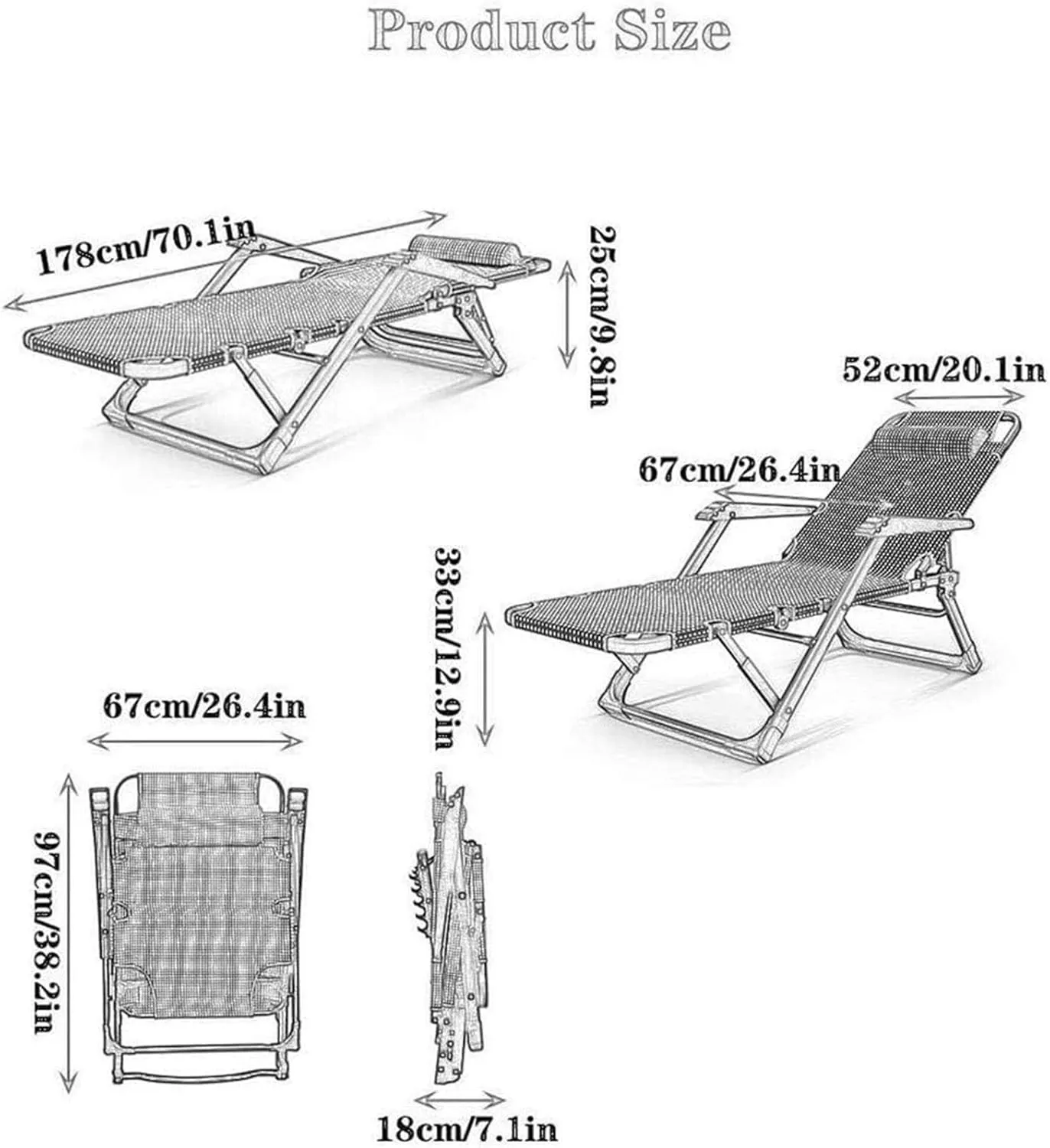 Recliner Patio Chairs Reclining Folding Chair Bed Sun Loungers Zero Gravity Chaise Lounges Outdoor Garden Deck Vision
