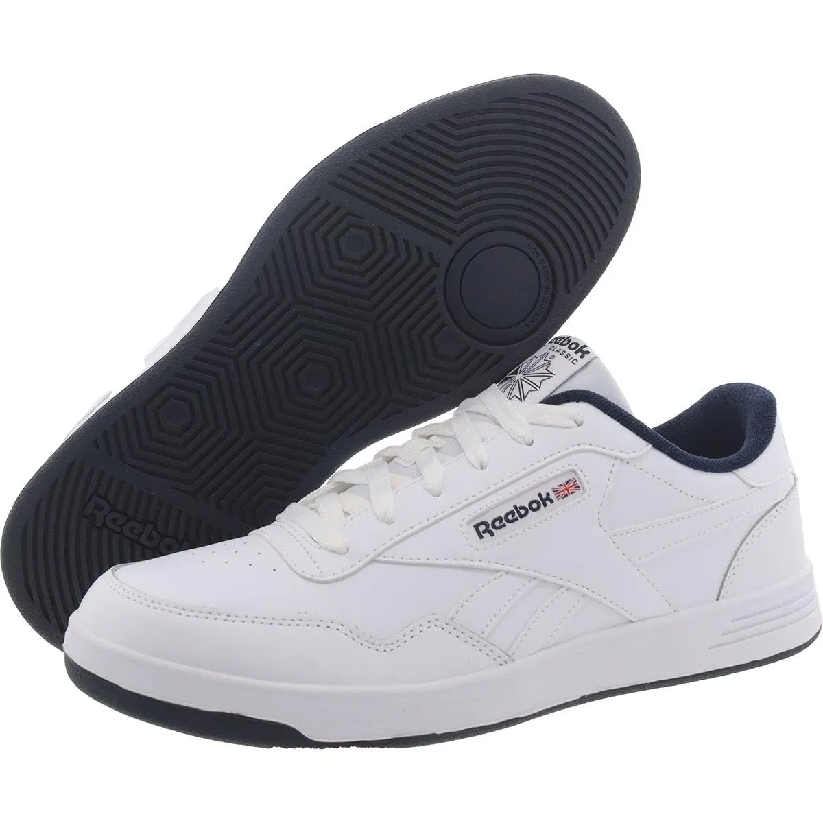 Reebok Mens Faux Leather Trainer Running & Training Shoes 15.5 X-Wide Women/14 X-Wide Men White/Vector Navy