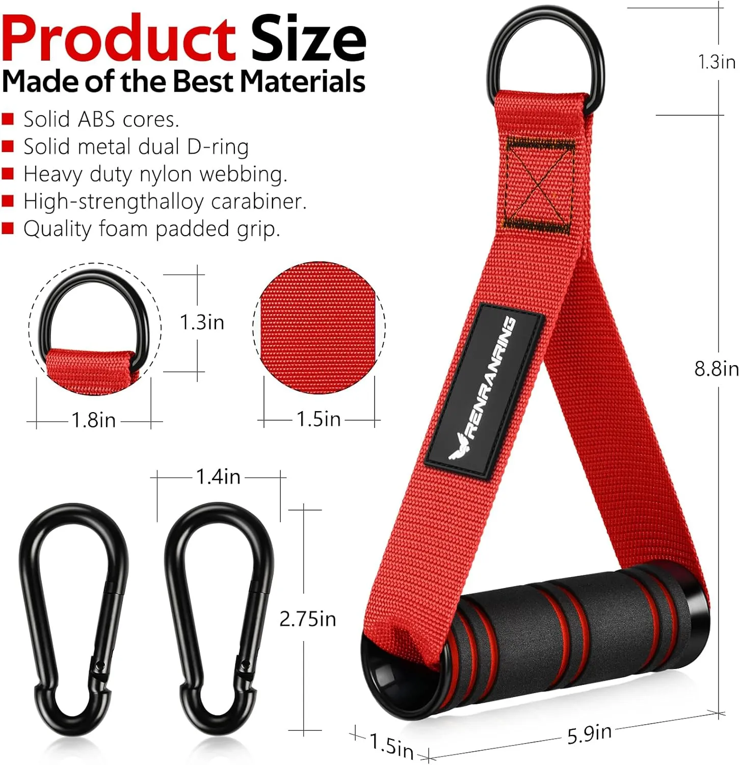RENRANRING Gym Exercise Handles, Replacement Handle Attachments for Cable Machine Pulleys, Resistance Band and Strength Trainer, Pull Down Workout Accessories, Home Gym Add On Equipment