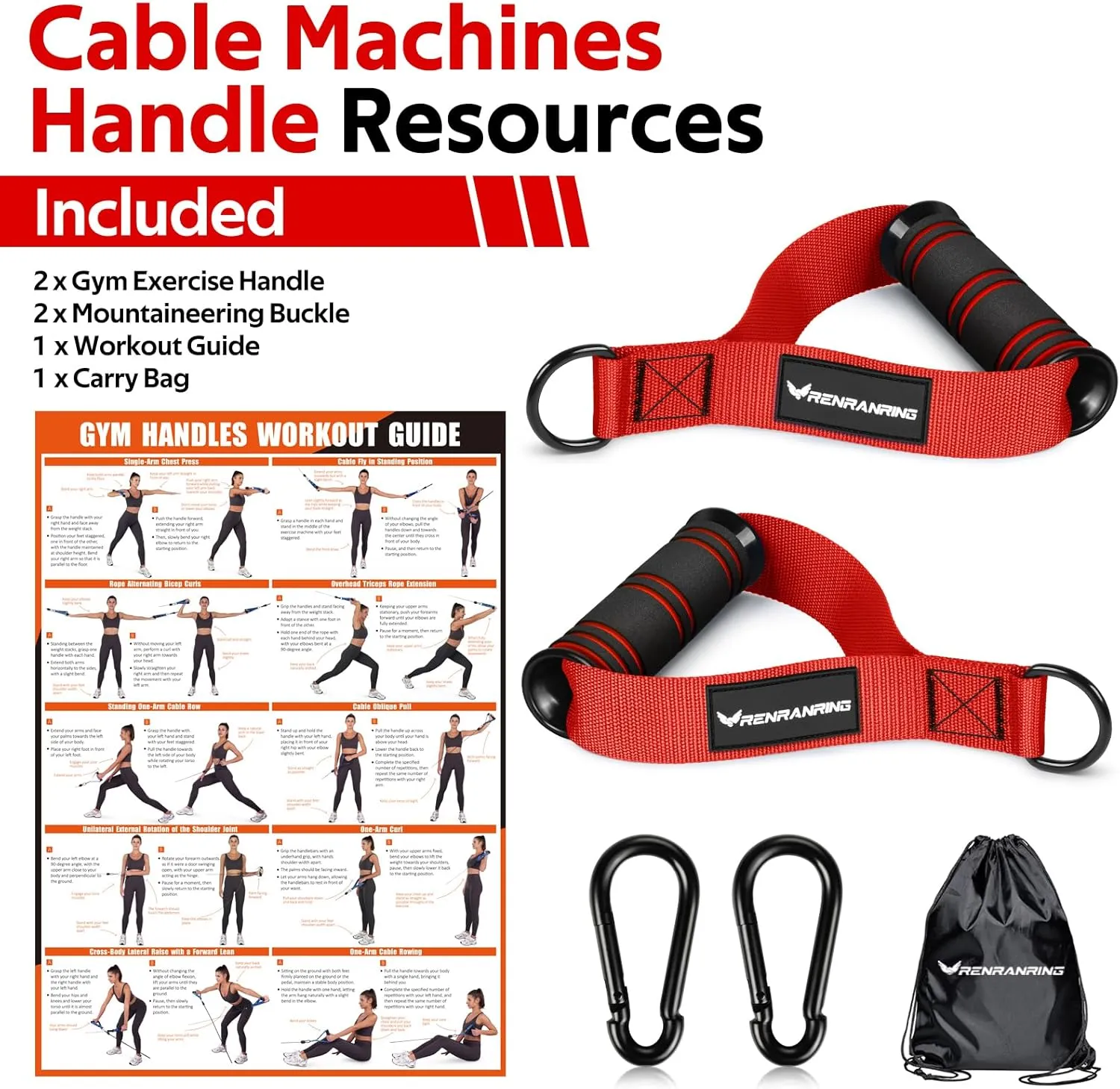 RENRANRING Gym Exercise Handles, Replacement Handle Attachments for Cable Machine Pulleys, Resistance Band and Strength Trainer, Pull Down Workout Accessories, Home Gym Add On Equipment