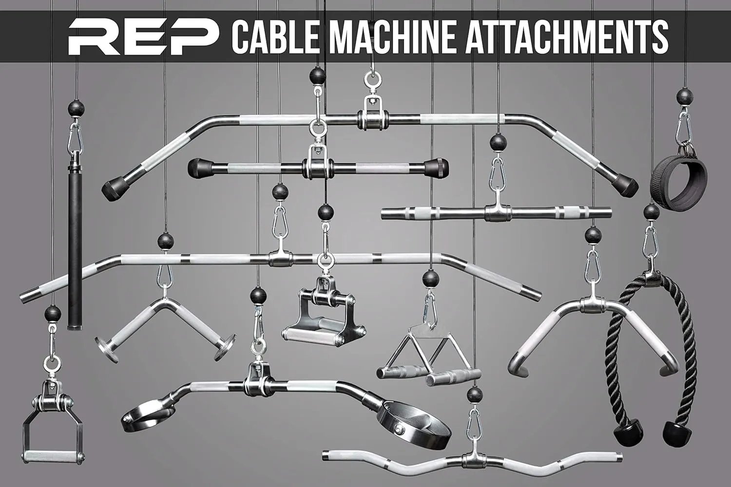 REP Fitness LAT Pulldown and Low Row Cable Machine Attachments and Functional Trainer Attachments – Curl Bar, D-Handle, Ankle Cuff, Tricep Rope, Sports Handle, Straight Bar, Row, Chinning Triangle